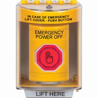 Safety Technology SS2277PO-EN | Yellow Indoor/Outdoor Surface Weather Resistant Momentary (Illuminated) with Red Lens Stopper Station with EMERGENCY POWER OFF Label English