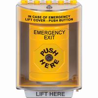 Safety Technology SS2280EX-EN | Yellow Indoor/Outdoor Surface with Horn Key-to-Reset Stopper Station with EMERGENCY EXIT Label English