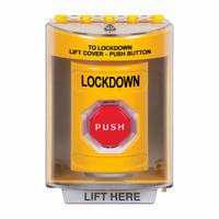 Safety Technology SS2282LD-EN | Yellow Indoor/Outdoor Surface with Horn Key-to-Reset (Illuminated) Stopper Station with LOCKDOWN Label English