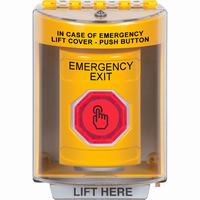 Safety Technology SS2286EX-EN | Yellow Indoor/Outdoor Surface with Horn Momentary (Illuminated) with Red Lens Stopper Station with EMERGENCY EXIT Label English