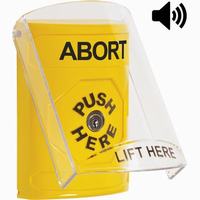 Safety Technology SS22A0AB-EN | Yellow Indoor Only Flush or Surface with Horn Key-to-Reset Stopper Station with ABORT Label English