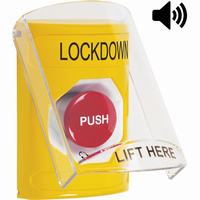 Safety Technology SS22A1LD-EN | Yellow Indoor Only Flush or Surface with Horn Turn-to-Reset Stopper Station with LOCKDOWN Label English