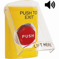 Safety Technology SS22A2PX-EN | Yellow Indoor Only Flush or Surface with Horn Key-to-Reset (Illuminated) Stopper Station with PUSH TO EXIT Label English