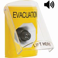 Safety Technology SS22A3EV-EN | Yellow Indoor Only Flush or Surface with Horn Key-to-Activate Stopper Station with EVACUATION Label English