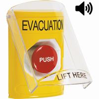 Safety Technology SS22A4EV-EN | Yellow Indoor Only Flush or Surface with Horn Momentary Stopper Station with EVACUATION Label English