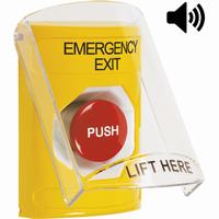 Safety Technology SS22A4EX-EN | Yellow Indoor Only Flush or Surface with Horn Momentary Stopper Station with EMERGENCY EXIT Label English