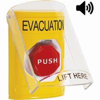 Safety Technology SS22A5EV-EN | Yellow Indoor Only Flush or Surface with Horn Momentary (Illuminated) Stopper Station with EVACUATION Label English