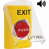 Safety Technology SS22A5XT-EN | Yellow Indoor Only Flush or Surface with Horn Momentary (Illuminated) Stopper Station with EXIT Label English