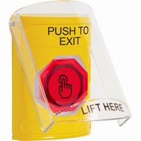 Safety Technology SS22A6PX-EN | Yellow Indoor Only Flush or Surface with Horn Momentary (Illuminated) with Red Lens Stopper Station with PUSH TO EXIT Label English