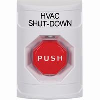 Safety Technology SS2302HV-EN | White No Cover Key-to-Reset (Illuminated) Stopper Station with HVAC SHUT DOWN Label English
