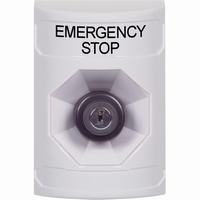 Safety Technology SS2303ES-EN | White No Cover Key-to-Activate Stopper Station with EMERGENCY STOP Label English