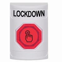 Safety Technology SS2307LD-EN | White No Cover Weather Resistant Momentary (Illuminated) with Red Lens Stopper Station with LOCKDOWN Label English