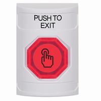 Safety Technology SS2307PX-EN | White No Cover Weather Resistant Momentary (Illuminated) with Red Lens Stopper Station with PUSH TO EXIT Label English