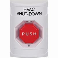 Safety Technology SS2309HV-EN | White No Cover Turn-to-Reset (Illuminated) Stopper Station with HVAC SHUT DOWN Label English