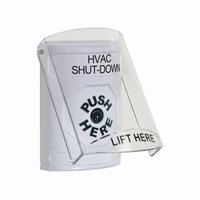 Safety Technology SS2320HV-EN | White Indoor Only Flush or Surface Key-to-Reset Stopper Station with HVAC SHUT DOWN Label English