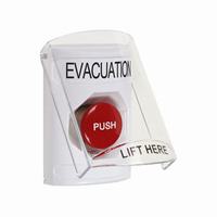 Safety Technology SS2321EV-EN | White Indoor Only Flush or Surface Turn-to-Reset Stopper Station with EVACUATION Label English