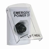 Safety Technology SS2323PO-EN | White Indoor Only Flush or Surface Key-to-Activate Stopper Station with EMERGENCY POWER OFF Label English