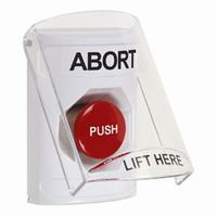 Safety Technology SS2324AB-EN | White Indoor Only Flush or Surface Momentary Stopper Station with ABORT Label English