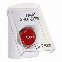 Safety Technology SS2324HV-EN | White Indoor Only Flush or Surface Momentary Stopper Station with HVAC SHUT DOWN Label English