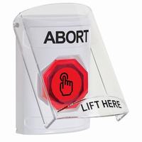 Safety Technology SS2326AB-EN | White Indoor Only Flush or Surface Momentary (Illuminated) with Red Lens Stopper Station with ABORT Label English