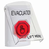 Safety Technology SS2326EV-EN | White Indoor Only Flush or Surface Momentary (Illuminated) with Red Lens Stopper Station with EVACUATION Label English