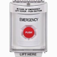 Safety Technology SS2331EM-EN | White Indoor/Outdoor Flush Turn-to-Reset Stopper Station with EMERGENCY Label English