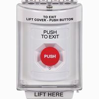Safety Technology SS2331PX-EN | White Indoor/Outdoor Flush Turn-to-Reset Stopper Station with PUSH TO EXIT Label English