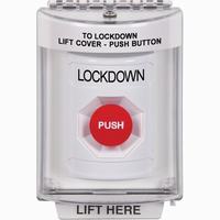Safety Technology SS2334LD-EN | White Indoor/Outdoor Flush Momentary Stopper Station with LOCKDOWN Label English