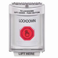 Safety Technology SS2336LD-EN | White Indoor/Outdoor Flush Momentary (Illuminated) with Red Lens Stopper Station with LOCKDOWN Label English