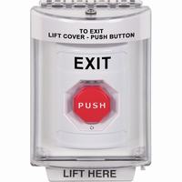 Safety Technology SS2339XT-EN | White Indoor/Outdoor Flush Turn-to-Reset (Illuminated) Stopper Station with EXIT Label English