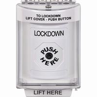 Safety Technology SS2340LD-EN | White Indoor/Outdoor Flush with Horn Key-to-Reset Stopper Station with LOCKDOWN Label English