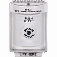 Safety Technology SS2340PX-EN | White Indoor/Outdoor Flush with Horn Key-to-Reset Stopper Station with PUSH TO EXIT Label English