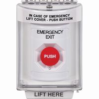 Safety Technology SS2341EX-EN | White Indoor/Outdoor Flush with Horn Turn-to-Reset Stopper Station with EMERGENCY EXIT Label English