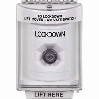 Safety Technology SS2343LD-EN | White Indoor/Outdoor Flush with Horn Key-to-Activate Stopper Station with LOCKDOWN Label English