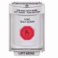 Safety Technology SS2347HV-EN | White Indoor/Outdoor Flush with Horn Weather Resistant Momentary (Illuminated) with Red Lens Stopper Station with HVAC SHUT DOWN Label English