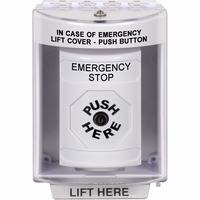 Safety Technology SS2370ES-EN | White Indoor/Outdoor Surface Key-to-Reset Stopper Station with EMERGENCY STOP Label English