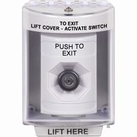 Safety Technology SS2373PX-EN | White Indoor/Outdoor Surface Key-to-Activate Stopper Station with PUSH TO EXIT Label English
