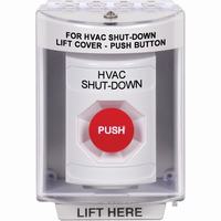 Safety Technology SS2374HV-EN | White Indoor/Outdoor Surface Momentary Stopper Station with HVAC SHUT DOWN Label English