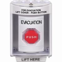 Safety Technology SS2375EV-EN | White Indoor/Outdoor Surface Momentary (Illuminated) Stopper Station with EVACUATION Label English