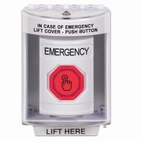 Safety Technology SS2376EM-EN | White Indoor/Outdoor Surface Momentary (Illuminated) with Red Lens Stopper Station with EMERGENCY Label English