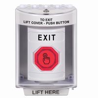 Safety Technology SS2376XT-EN | White Indoor/Outdoor Surface Momentary (Illuminated) with Red Lens Stopper Station with EXIT Label English