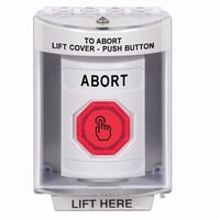 Safety Technology SS2377AB-EN | White Indoor/Outdoor Surface Weather Resistant Momentary (Illuminated) with Red Lens Stopper Station with ABORT Label English