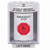 Safety Technology SS2377ES-EN | White Indoor/Outdoor Surface Weather Resistant Momentary (Illuminated) with Red Lens Stopper Station with EMERGENCY STOP Label English