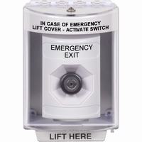 Safety Technology SS2383EX-EN | White Indoor/Outdoor Surface with Horn Key-to-Activate Stopper Station with EMERGENCY EXIT Label English