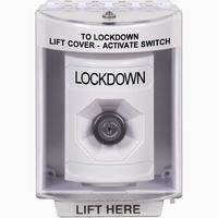 Safety Technology SS2383LD-EN | White Indoor/Outdoor Surface with Horn Key-to-Activate Stopper Station with LOCKDOWN Label English