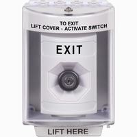 Safety Technology SS2383XT-EN | White Indoor/Outdoor Surface with Horn Key-to-Activate Stopper Station with EXIT Label English