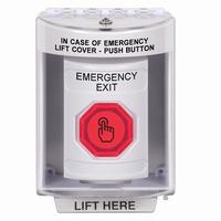 Safety Technology SS2386EX-EN | White Indoor/Outdoor Surface with Horn Momentary (Illuminated) with Red Lens Stopper Station with EMERGENCY EXIT Label English