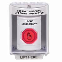 Safety Technology SS2387HV-EN | White Indoor/Outdoor Surface with Horn Weather Resistant Momentary (Illuminated) with Red Lens Stopper Station with HVAC SHUT DOWN Label English