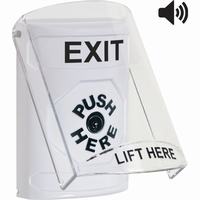 Safety Technology SS23A0XT-EN | White Indoor Only Flush or Surface with Horn Key-to-Reset Stopper Station with EXIT Label English