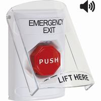 Safety Technology SS23A2EX-EN | White Indoor Only Flush or Surface with Horn Key-to-Reset (Illuminated) Stopper Station with EMERGENCY EXIT Label English